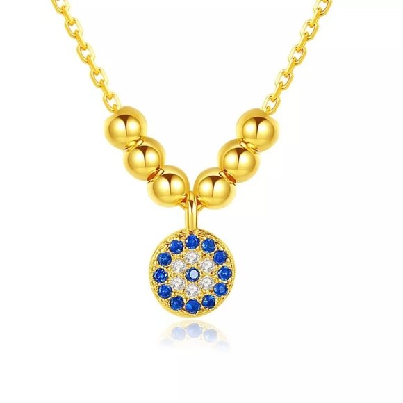 Jewelry - 14k Gold Sapphire Diamonds Blue Eye Beads Sterling Silver Necklace